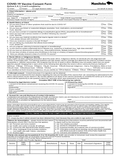 Fillable Online COVID 19 Vaccine Consent Form Umanitoba Ca Fax Email