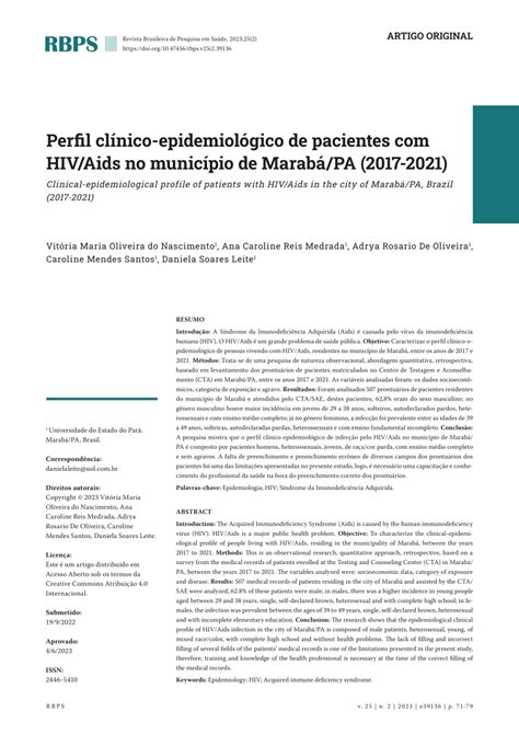 PDF Perfil clínico epidemiológico de pacientes HIV Aids no