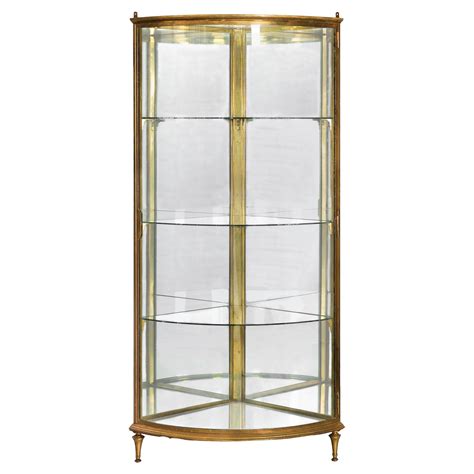 French Art Deco Brass And Glass Curio Display Corner Cabinet Ca S