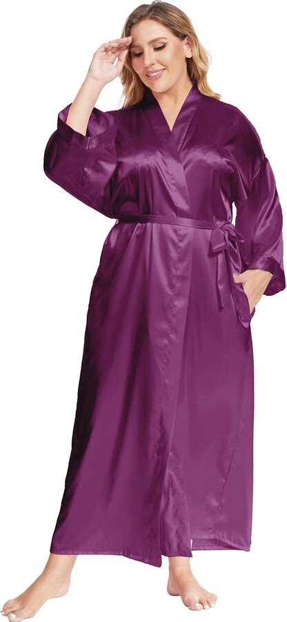 Feslieacc Womens Plus Size Long Satin Robes Plus Size Long Silk Robes