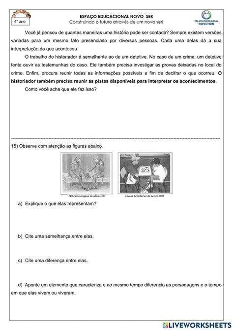 Tempo Histórico E Tempo Cronológico Interactive Worksheet School