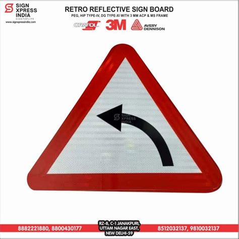 Aluminium Retro Reflective Signboard Mm Triangle Left Hand Curve