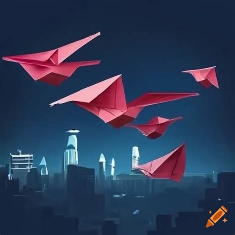 Paper Airplanes Flying Over A City On Craiyon