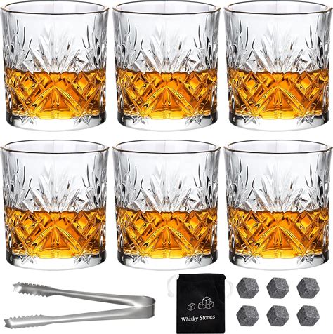 Whiskey Glasses 300ml Set Of 6 Clear Whisky Tumblers Vintage Whiskey