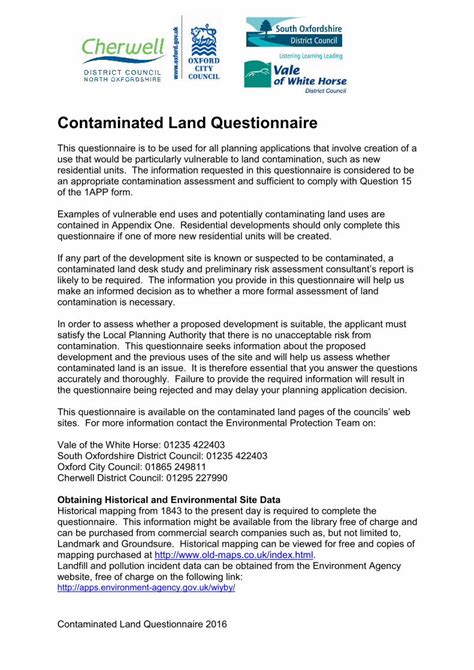 PDF Contaminated Land Questionnaire South Oxfordshire Contaminated