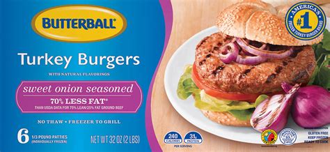 Butterball Sweet Onion Frozen Turkey Burgers 1 3 Lb Patties 2 Lb