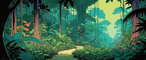 Moebius Inspired Tropical Rainforest Illustration Stable Diffusion Online