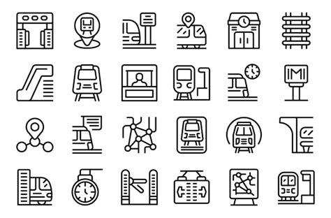 Premium Vector Subway Station Icons Set Outline Vector Train Travel