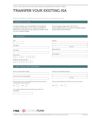 Fillable Online If Isa Cash Isa Or Stocks And Shares Transfer