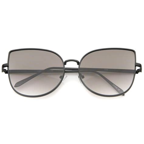 Womens Oversize Slim Metal Frame Gradient Flat Lens Cat Eye Sunglasse