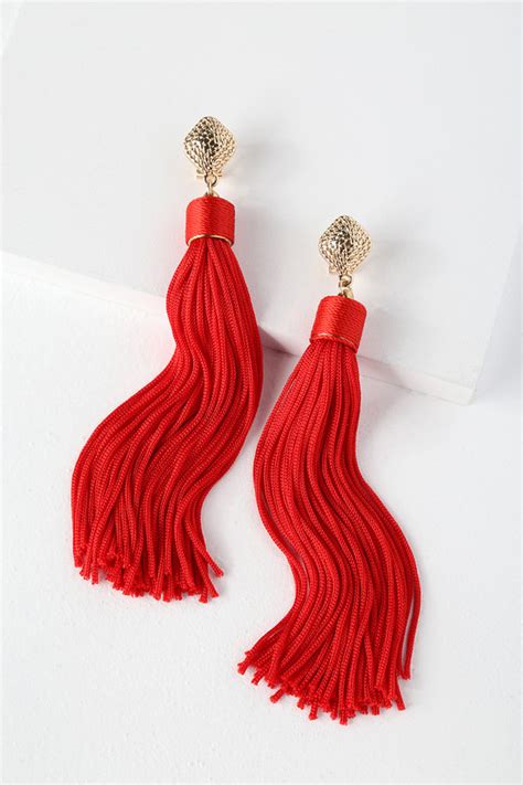 Trendy Tassel Earrings Red Tassel Earrings Fringe Earrings Lulus