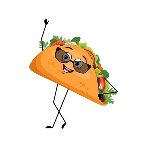 Lindo Personaje Taco Mexicano Con Emociones Felices Cara Sonrisa Ojos