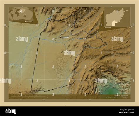 Kandahar, province of Afghanistan. Colored elevation map with lakes and ...