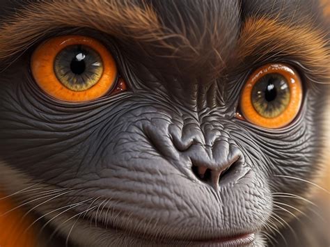 Premium Photo Close Up Of Monkey S Face With Yellow Eyes Generative Ai