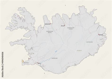 Isolated map of Iceland with capital, national borders, important ...