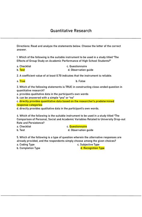 solution quantitative research questions studypool