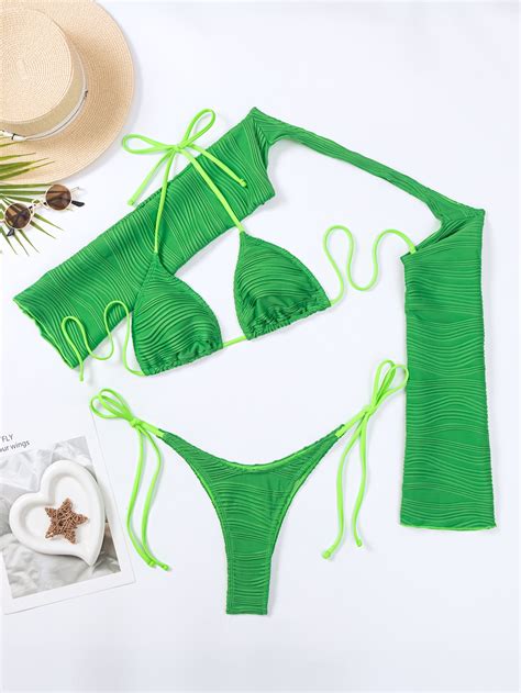 SHEIN Swim Vcay Conjunto de bikini unicolor Sujetador de triángulo