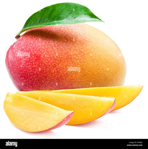 Mango Fruit And Mango Slices Isolated On A White Background Stock