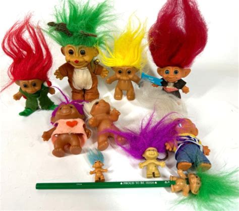 Vintage Lot Of Small Troll Dolls Dam And Russ Vinyl Christmas Tux Pencil