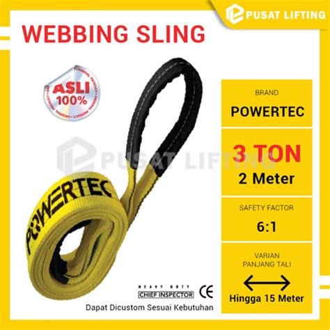 Jual Webbing Sling 3 Ton 2 Meter POWERTEC Sling Belt Double Ply