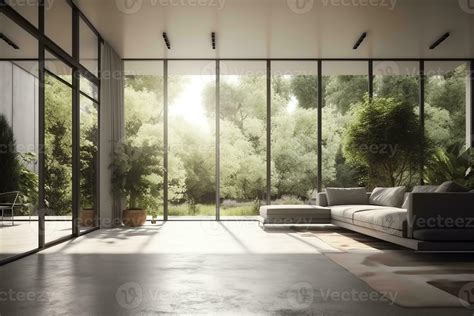 Modern empty living room interior design and garden view background. 23378581 Stock Photo at ...