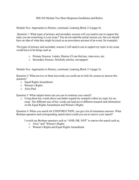 HIS 200 Module Two Short Responses The Types Of Primary And Secondary