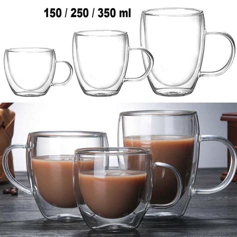 Clear Glass Double Wall Cup With Color Handle For Coffee Latte Meway