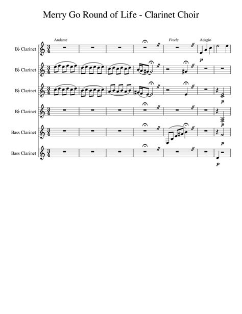 Merry Go Round Of Life Clarinet Choir Sheet Music For Clarinet In B