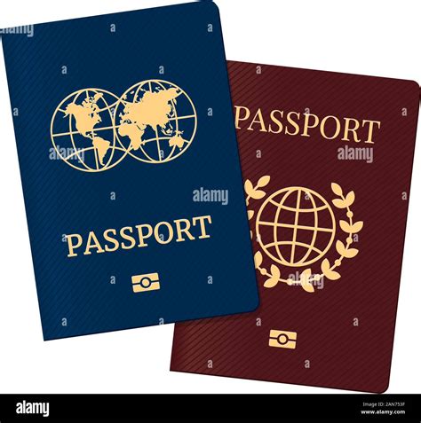 Passport Set With World Map Globe On Brown And Blue Cover Biometric