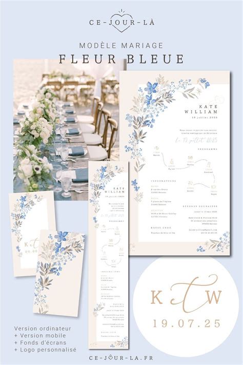 Faire part numérique mariage Invitation digitale Fleur bleue