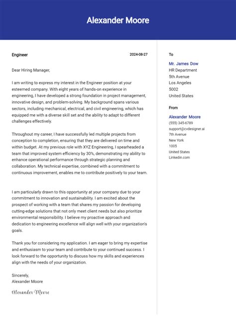 27 Materials Engineer Cover Letter Examples And Templates For 2024 Cvdesigner Ai