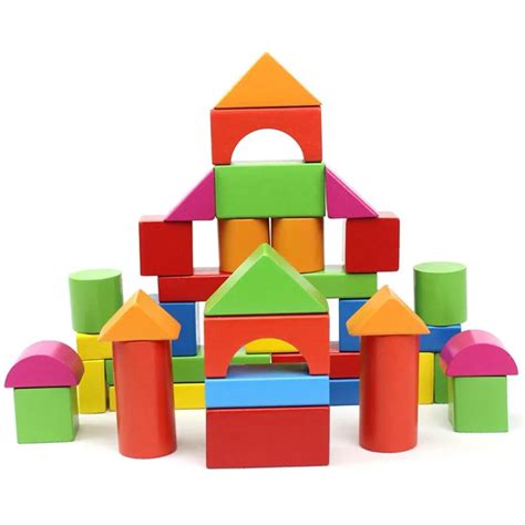 40pcslot Wooden Baby Building Blocks Colorful Geometric Assembled