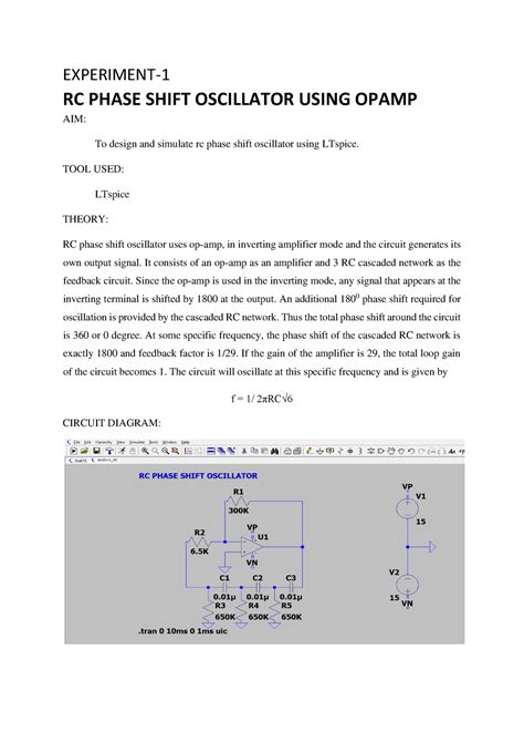 Lab Lab Ltspice Note For S5 Analog Lab Experiment Rc Phase Shift Oscillator Using Opamp