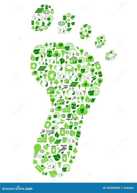 Green Eco Friendly Footprint Filled With Ecology Icons Stock Vector