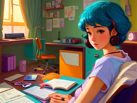 high res images: lofi girl study in room