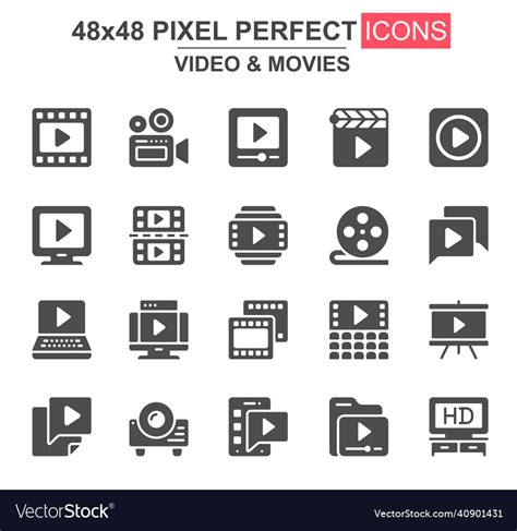 Video And Movies Glyph Icon Set Film Strip Reel Vector Image