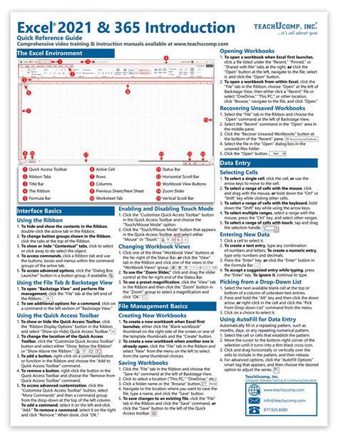 Microsoft Excel And Introductory Quick Reference Guide