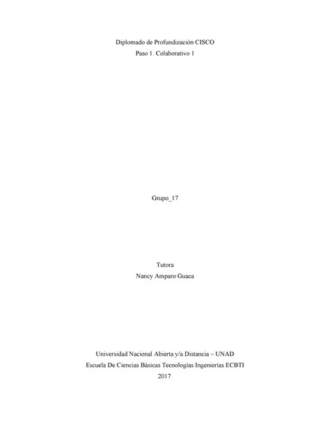 Grupo 17 Cisco Tarea 1 Preliminar Diplomado de Profundización CISCO