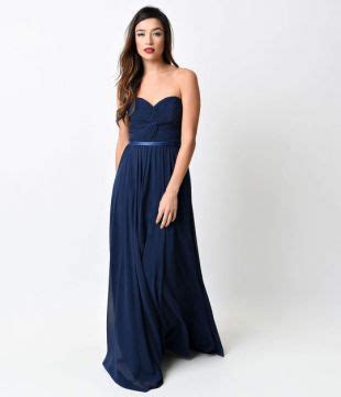 Navy Chiffon Strapless Sweetheart Corset Long Gown