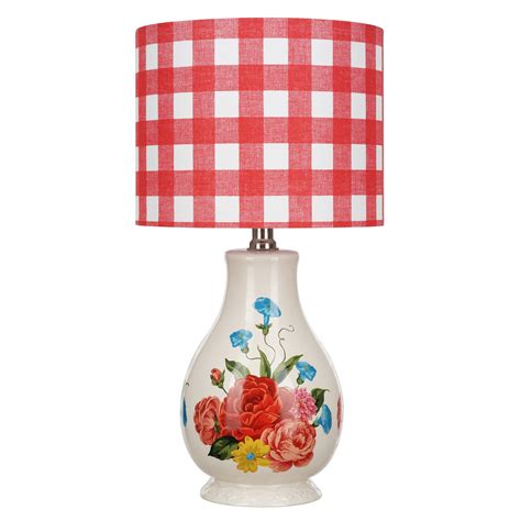 The Pioneer Woman Sweet Rose Table Lamp Red Gingham Shade With LED