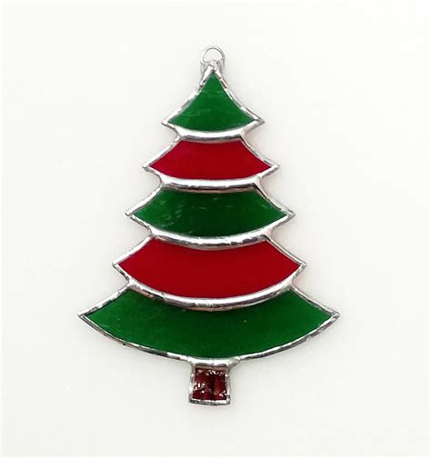 Stained Glass Christmas Tree Suncatcher Red And Green Christmas Tree Stained Glass Your Way