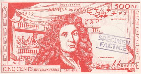 Billet France 500 NF Molière Spécimen factice Fantaisie