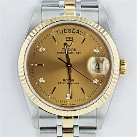 Pre Owned Tudor Prince Day Date Automatic Diamond Gold Dial Men S Watch 76213 Pre Owned