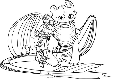 Drawing Hiccup Horrendous Haddock III and Night Fury the dragon coloring page