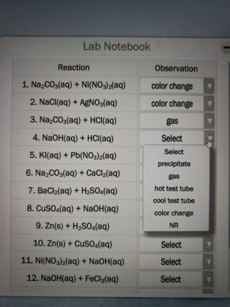 Solved Lab Notebook Observation Reaction 1 Na2CO3 Aq Chegg