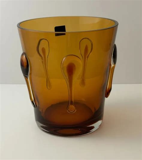 Makora Krosno Amber Glass Ice Bucket Vase Hand Made J