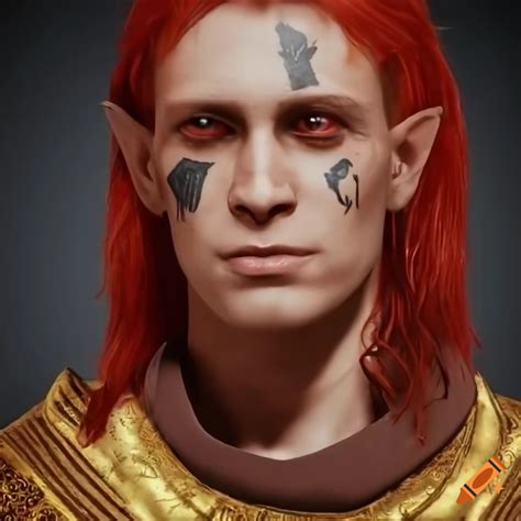 Portrait Of Etruscan Hittite Pale White Skinned Red Long Haired Elf