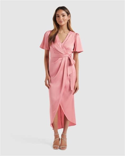 Forever New Carolina Petite Satin Midi Dress In Pink Lyst Australia