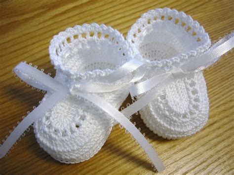 Crochet Baby Boy Booties Newborn Christening White