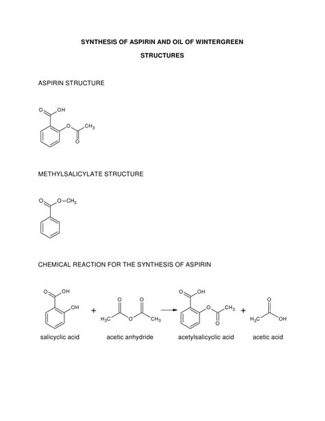 Synthesis Of Aspirin And Oil Of Wintergreen Structures Pdf